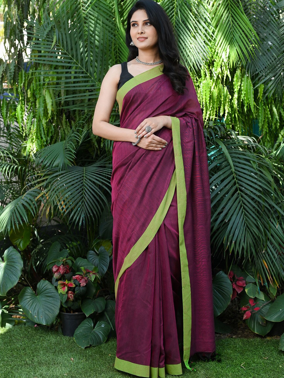 

BEATITUDE Pure Cotton Saree With Blouse Piece, Pink
