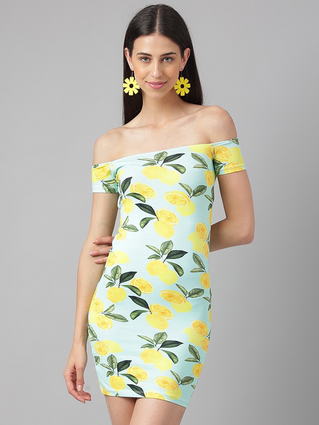 

Oh So Fly Floral Printed Off-Shoulder Bodycon Mini Dress, Green