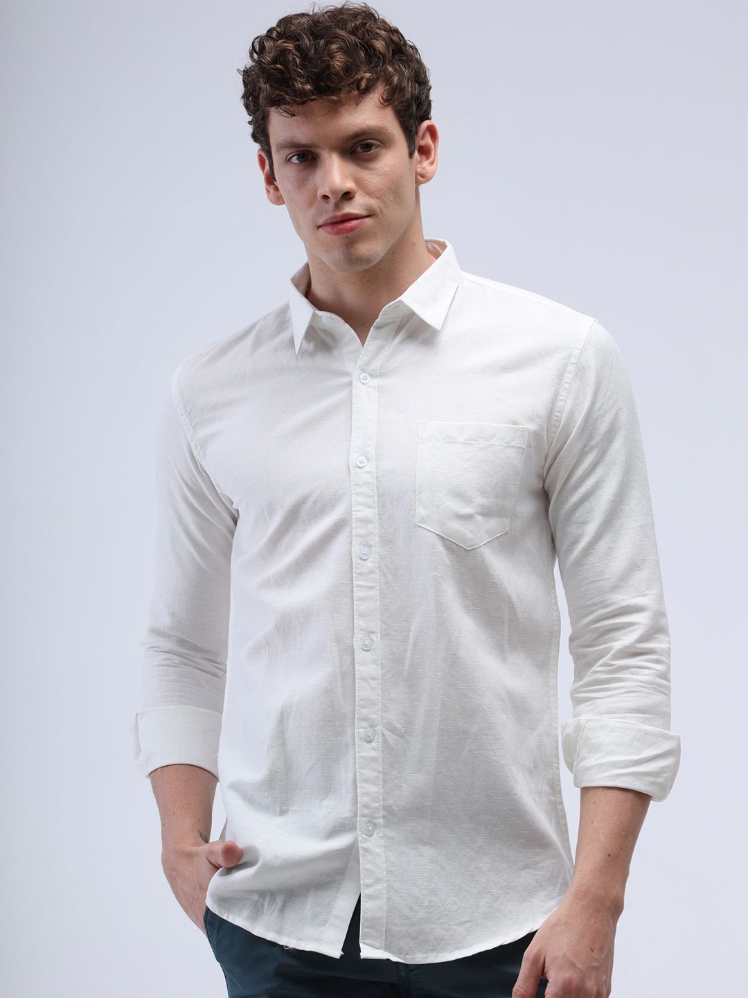 

Reslag Spread Collar Slim Fit Cotton Casual Shirt, White