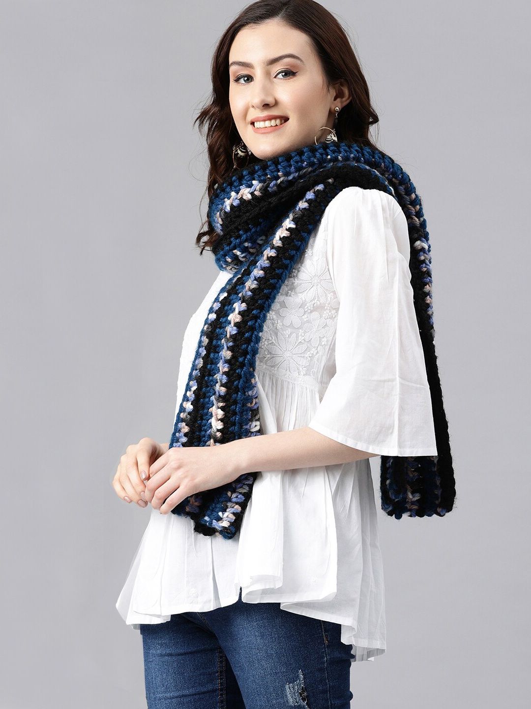 

Magic Needles Striped Acrylic Scarf, Blue