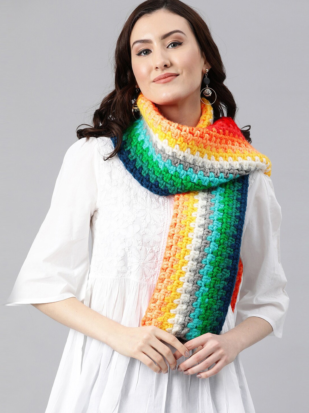 

Magic Needles Striped Acrylic Scarf, Orange