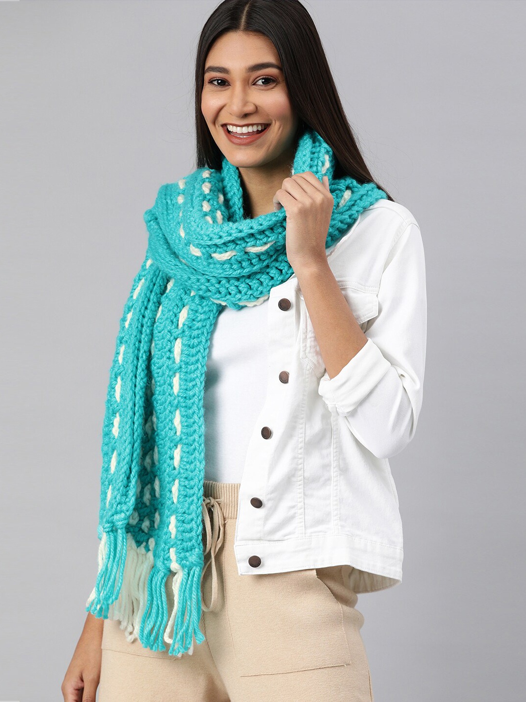 

Magic Needles Striped Acrylic Scarf, Blue