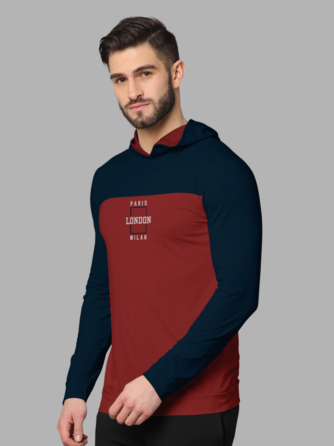 

BULLMER Colourblocked Hooded Long Sleeves Cotton T-Shirt, Navy blue