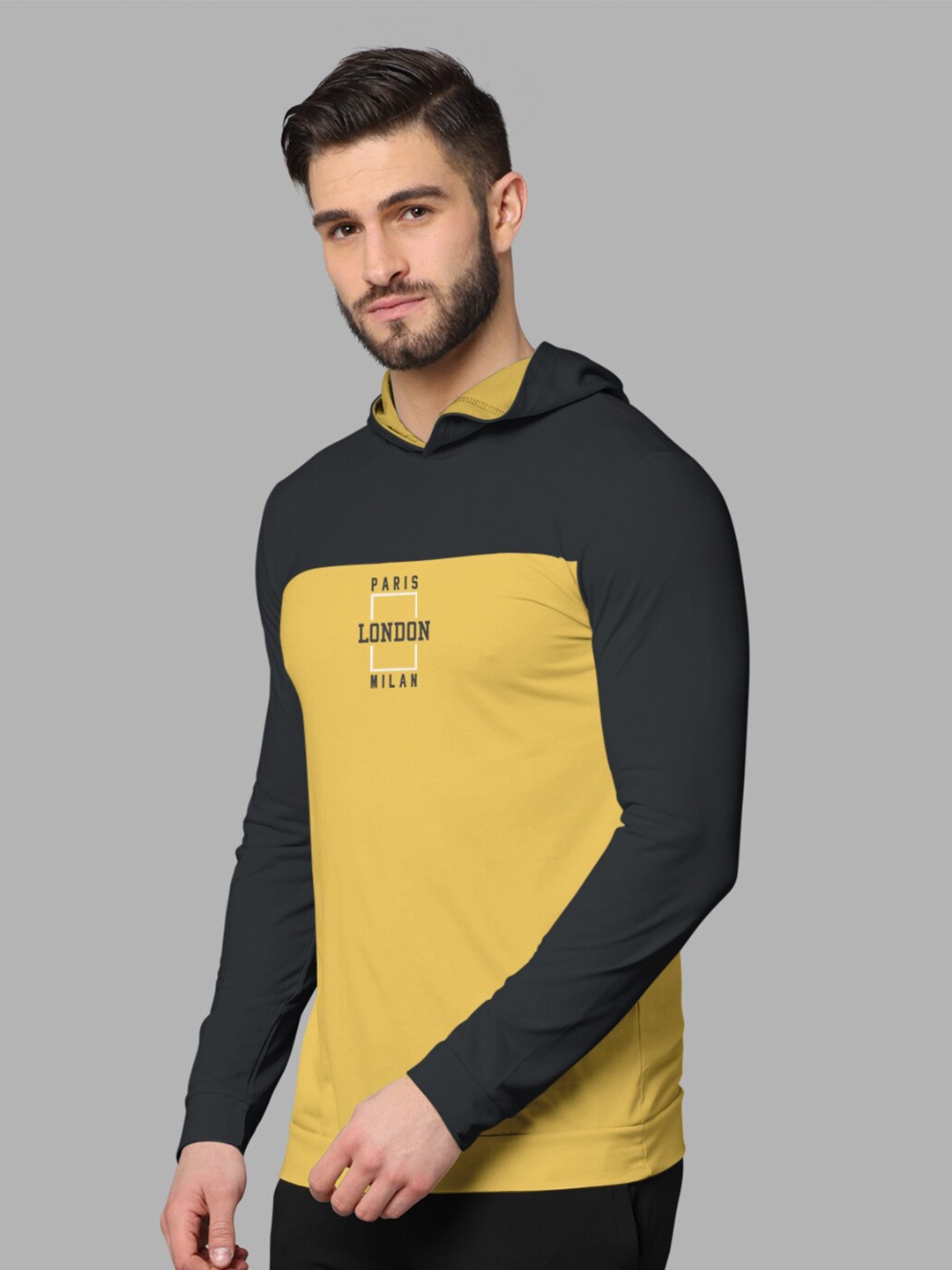 

BULLMER Colourblocked Hooded Long Sleeves Cotton T-Shirt, Grey