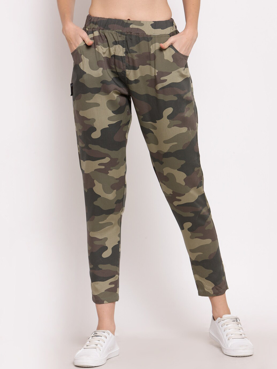 

KLOTTHE Women Camouflage-Printed Cotton Track Pant, Olive