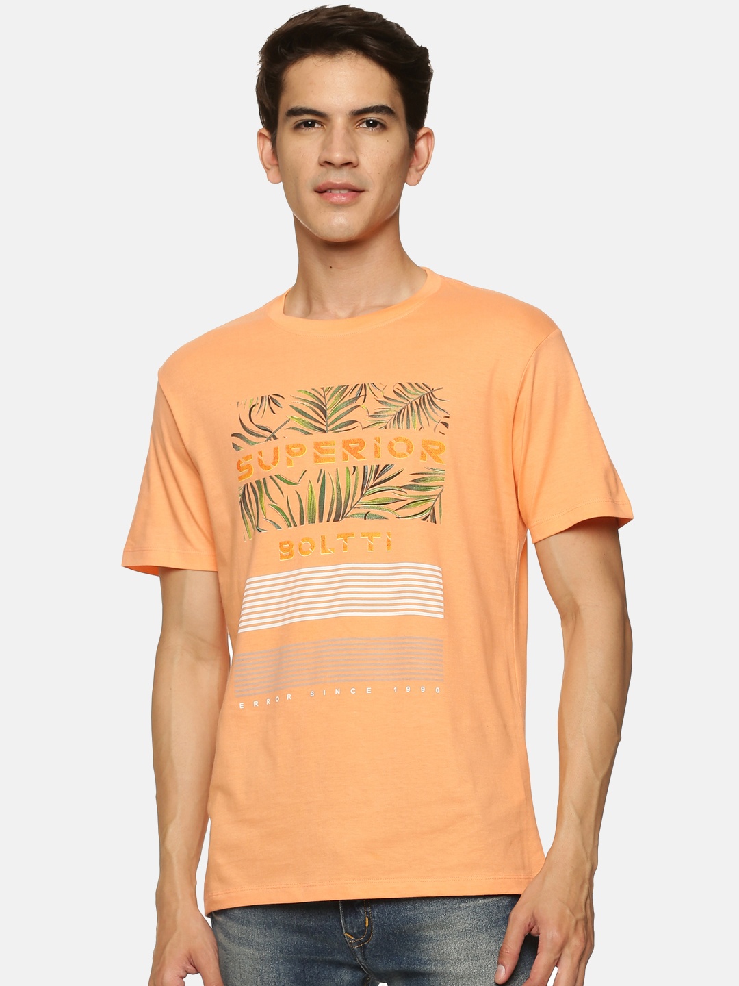 

bollti Graphic Printed Cotton T-Shirt, Orange