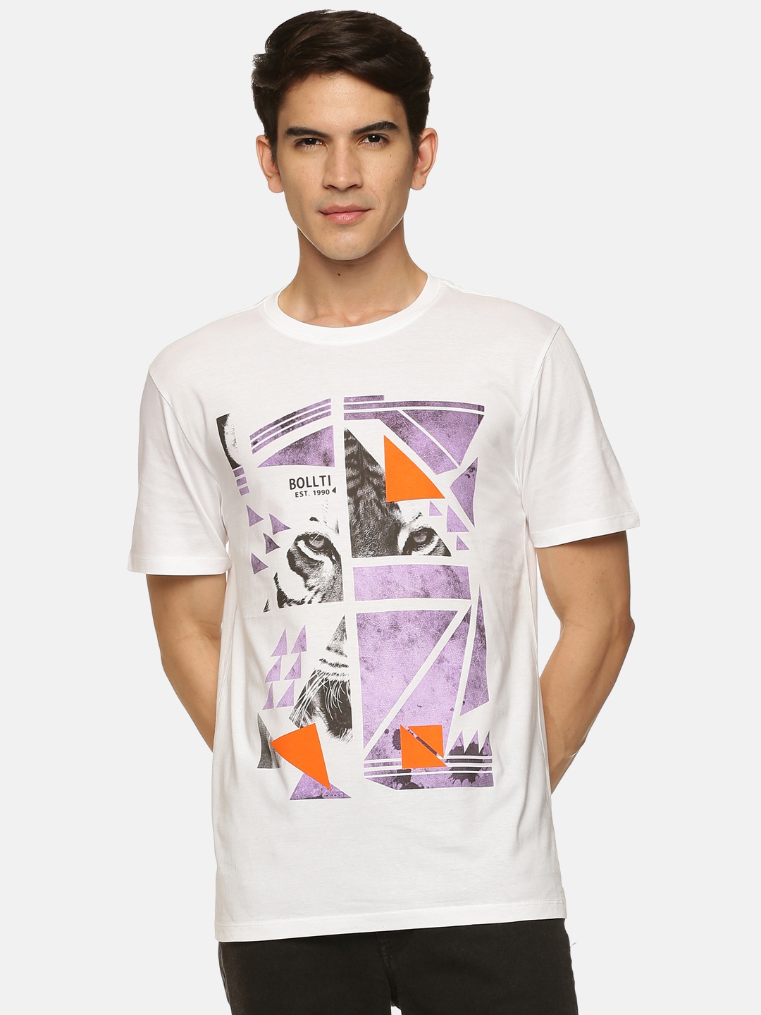 

bollti Graphic Printed Pure Cotton T-shirt, White