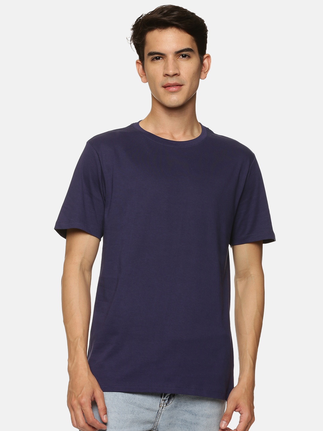 

bollti Round Neck Pure Cotton T-shirt, Navy blue