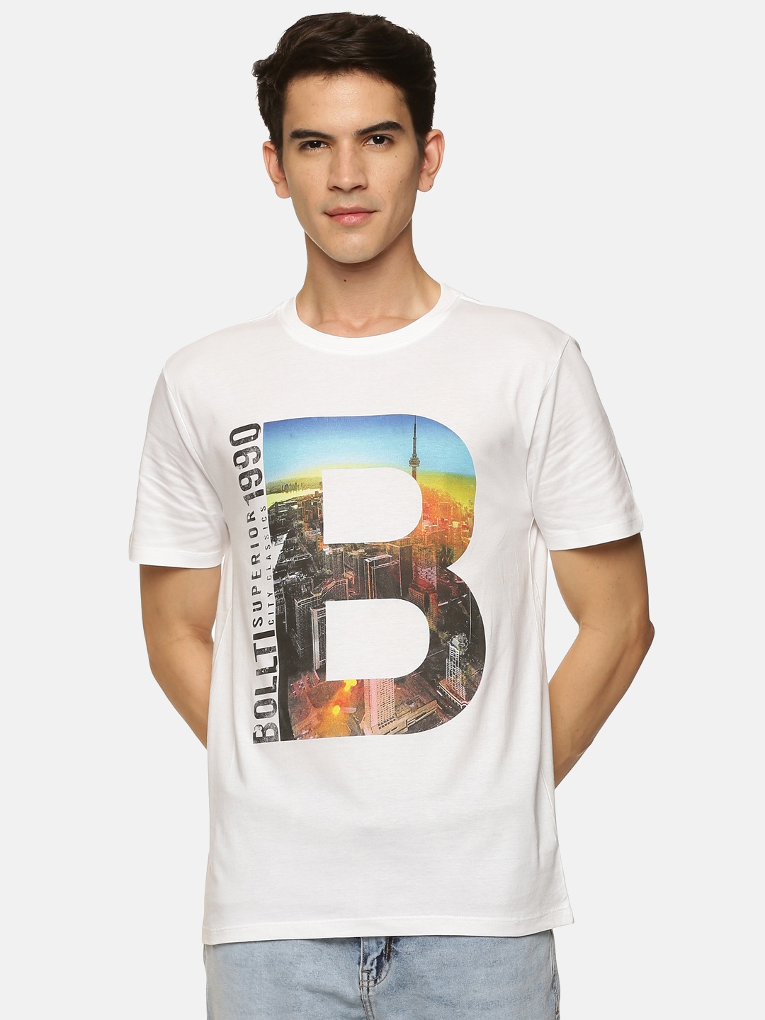 

bollti Graphic Printed Cotton Casual T-Shirt, White