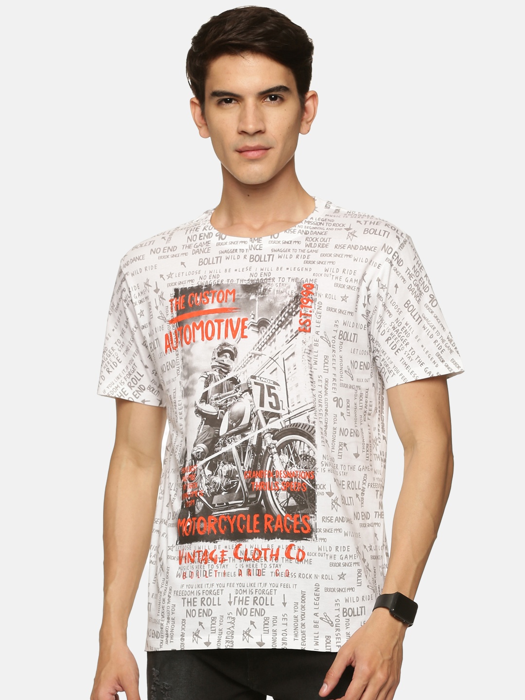

bollti Graphic Printed Pure Cotton Casual T-Shirt, White