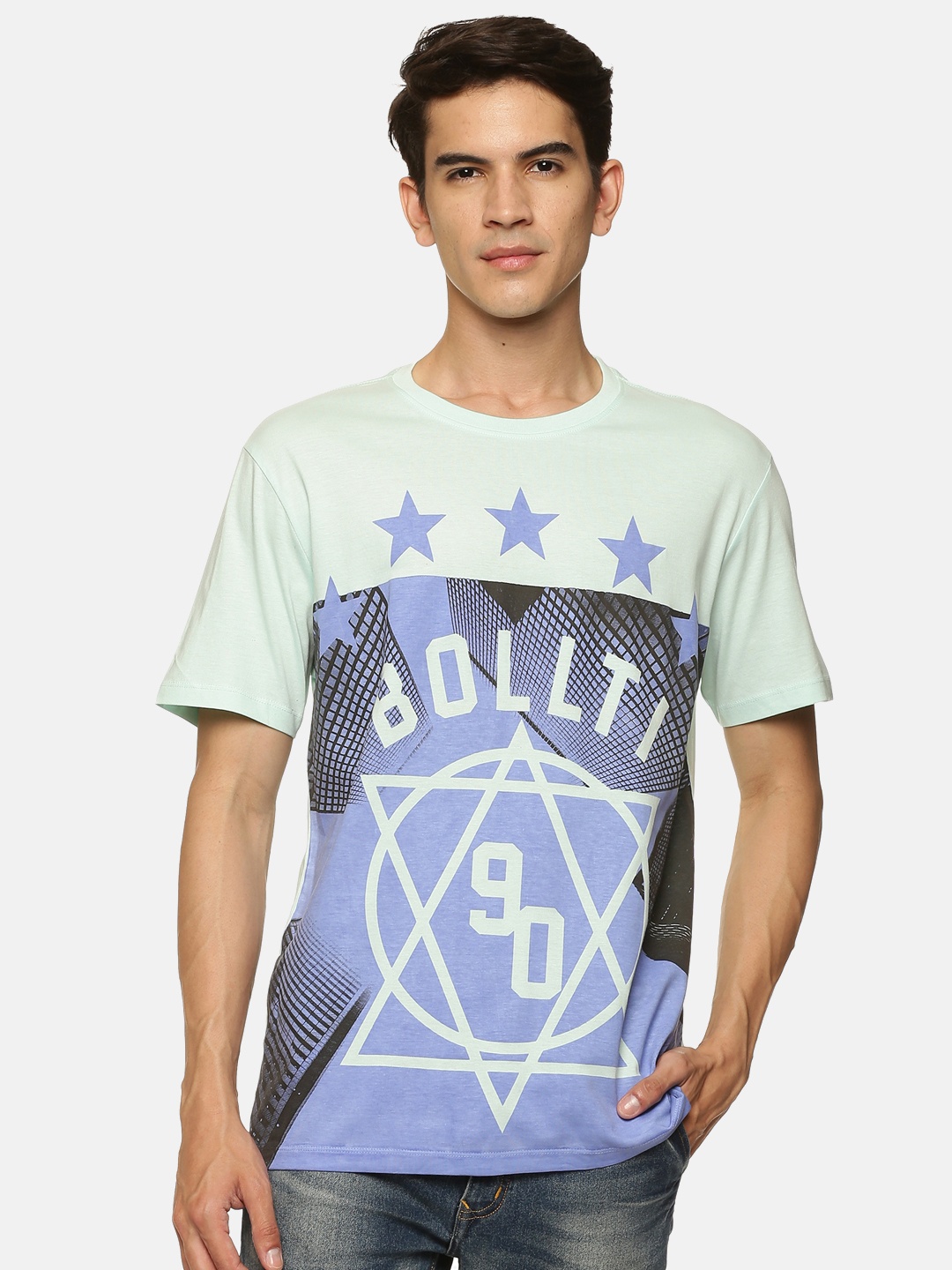 

bollti Typography Printed Pure Cotton T-shirt, Green