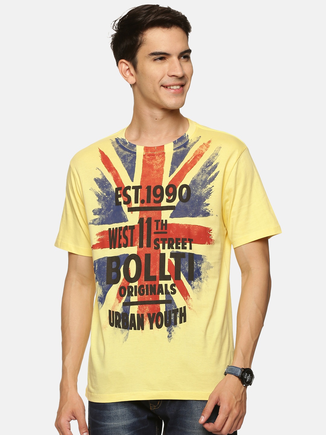 bollti Typography Printed Cotton T-Shirt, Yellow