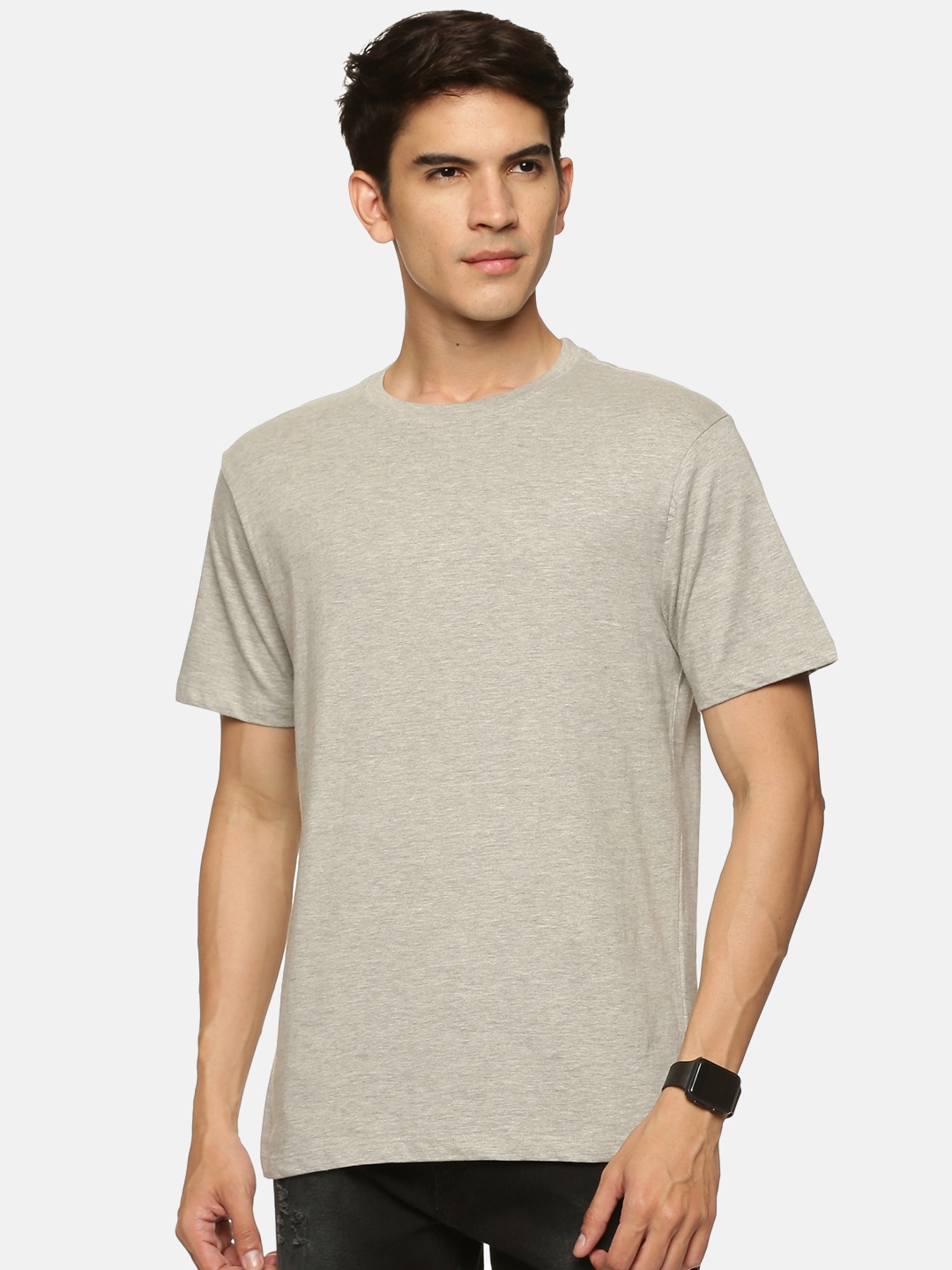 

bollti Round Neck Short Sleeves Pure Cotton T-shirt, Grey