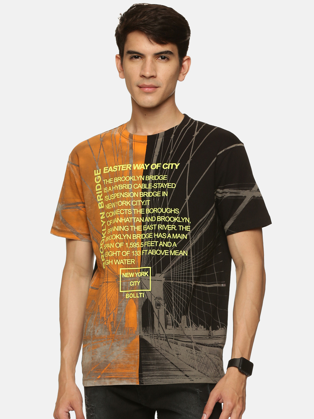 

bollti Typography Printed Pure Cotton T-shirt, Black