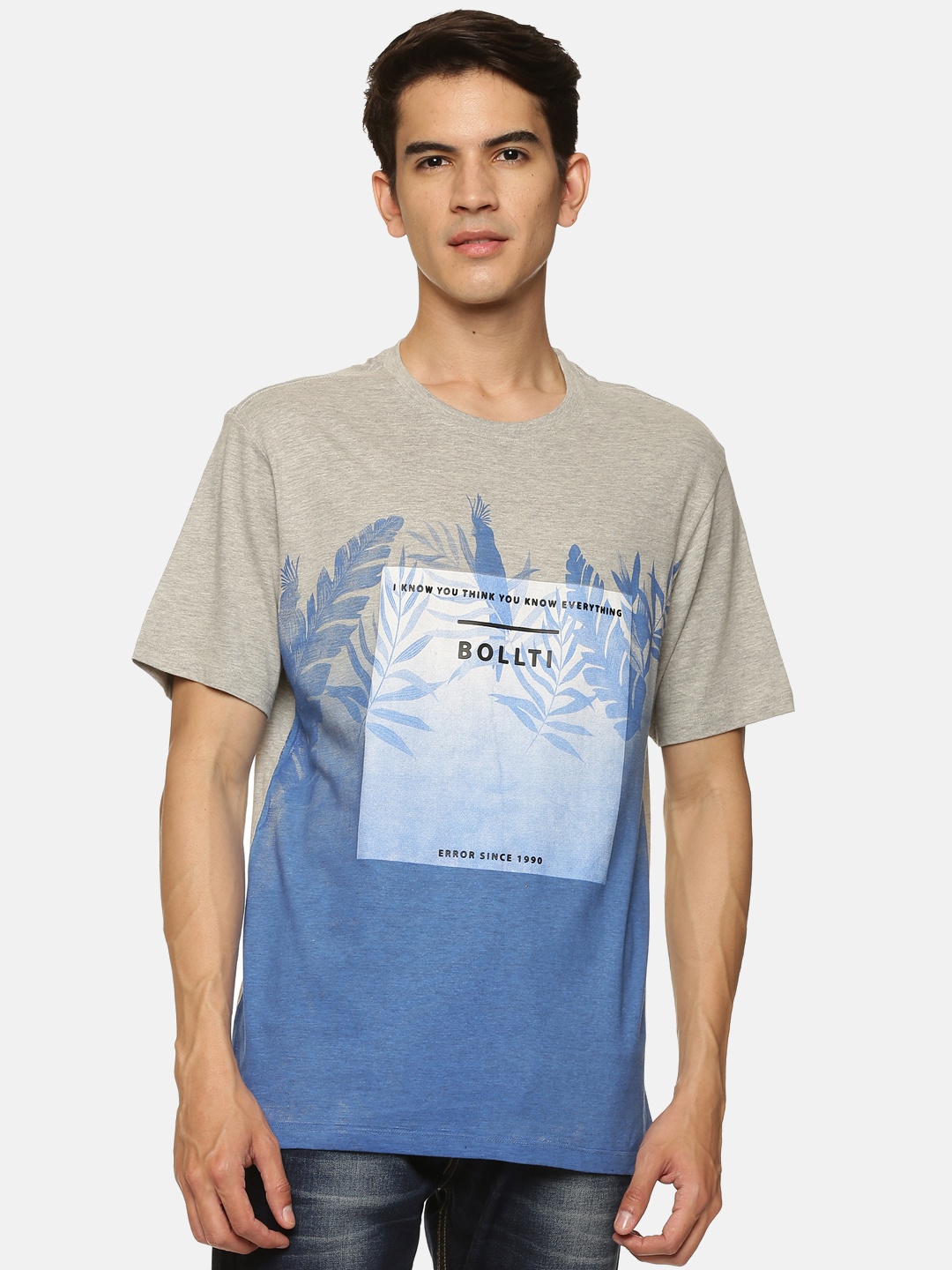 

bollti Graphic Printed Cotton Casual T-Shirt, Grey