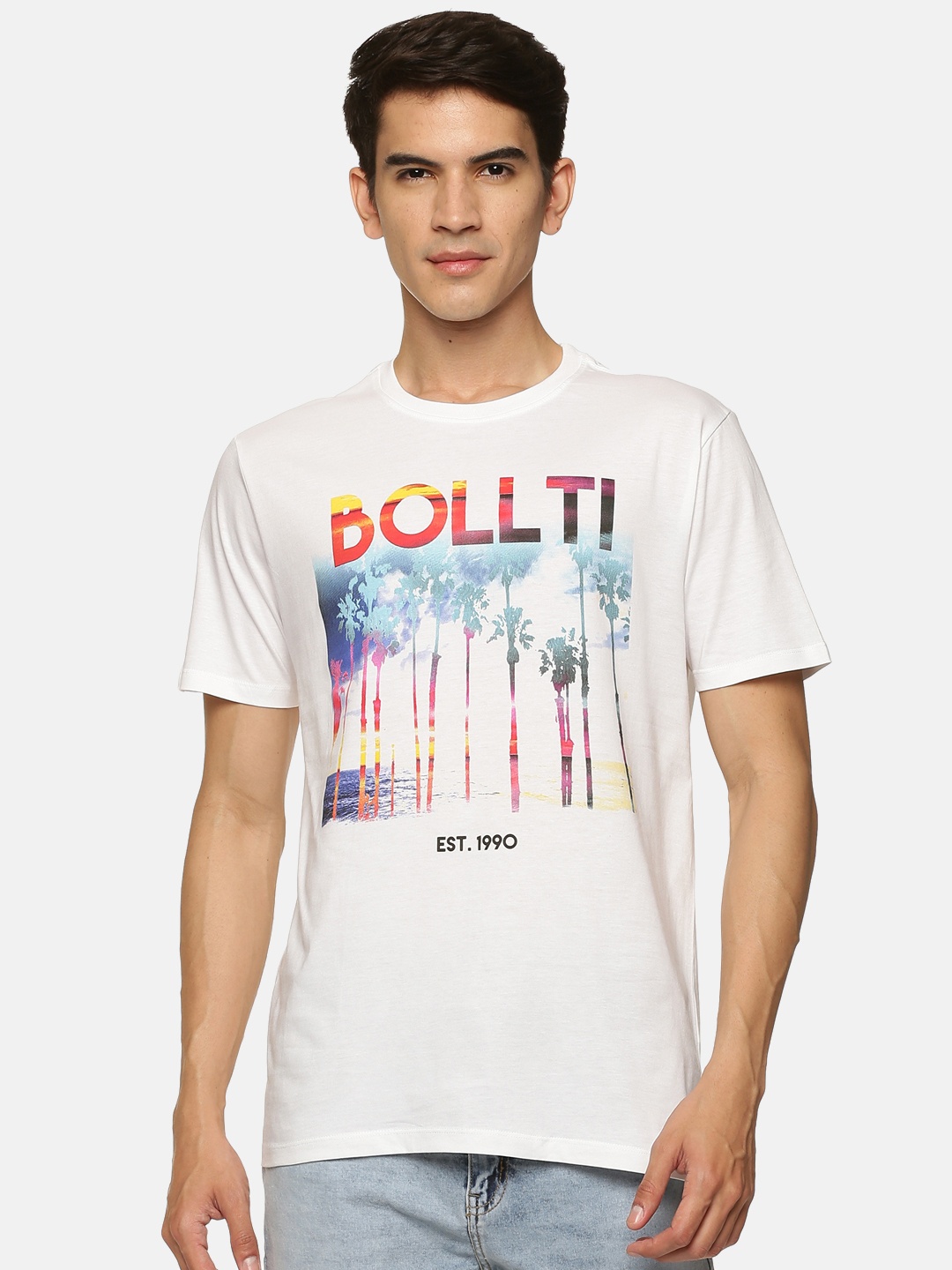 

bollti Graphic Printed Round Neck Cotton T-shirt, White