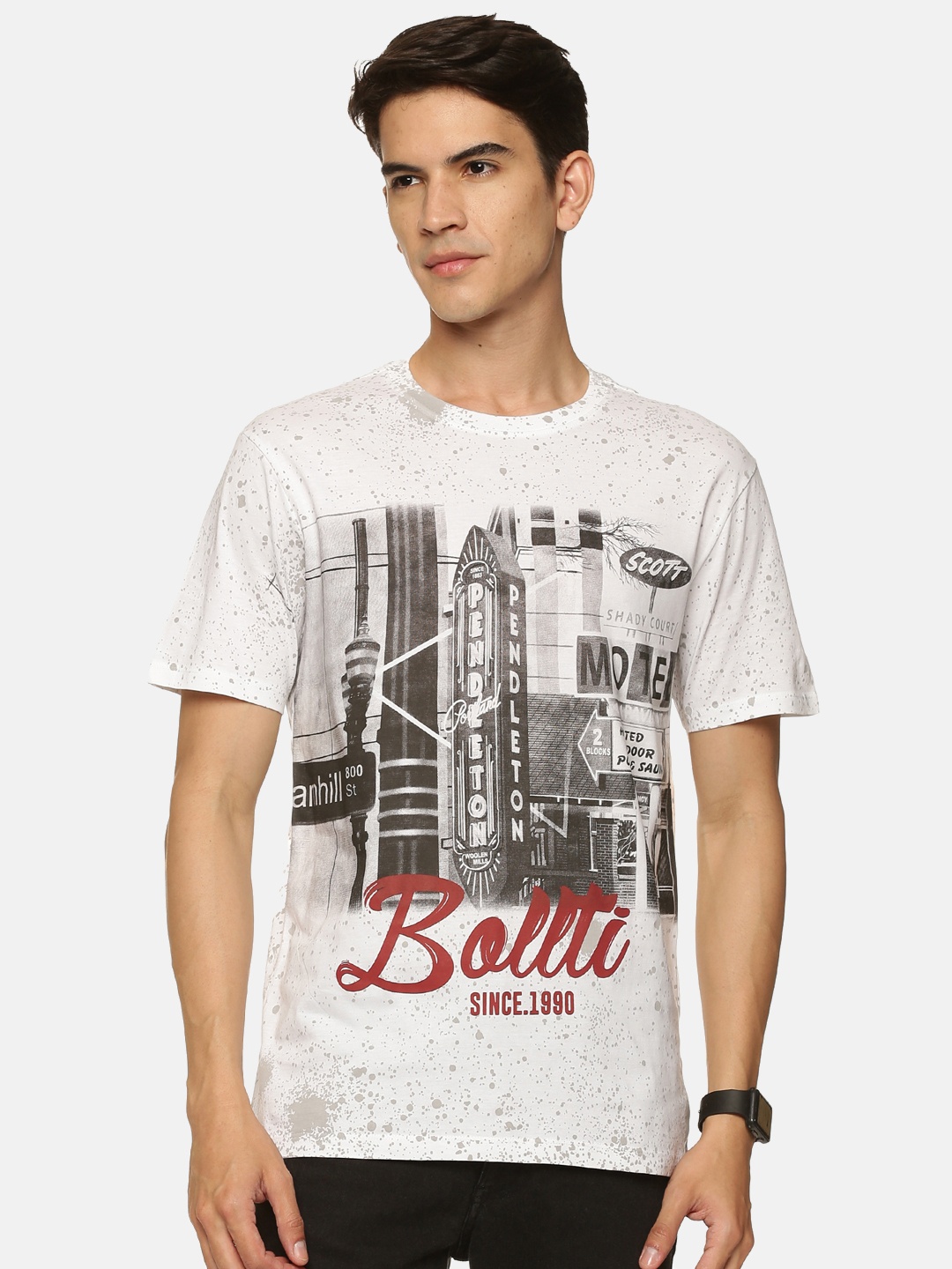 

bollti Graphic Printed Pure Cotton T-shirt, White