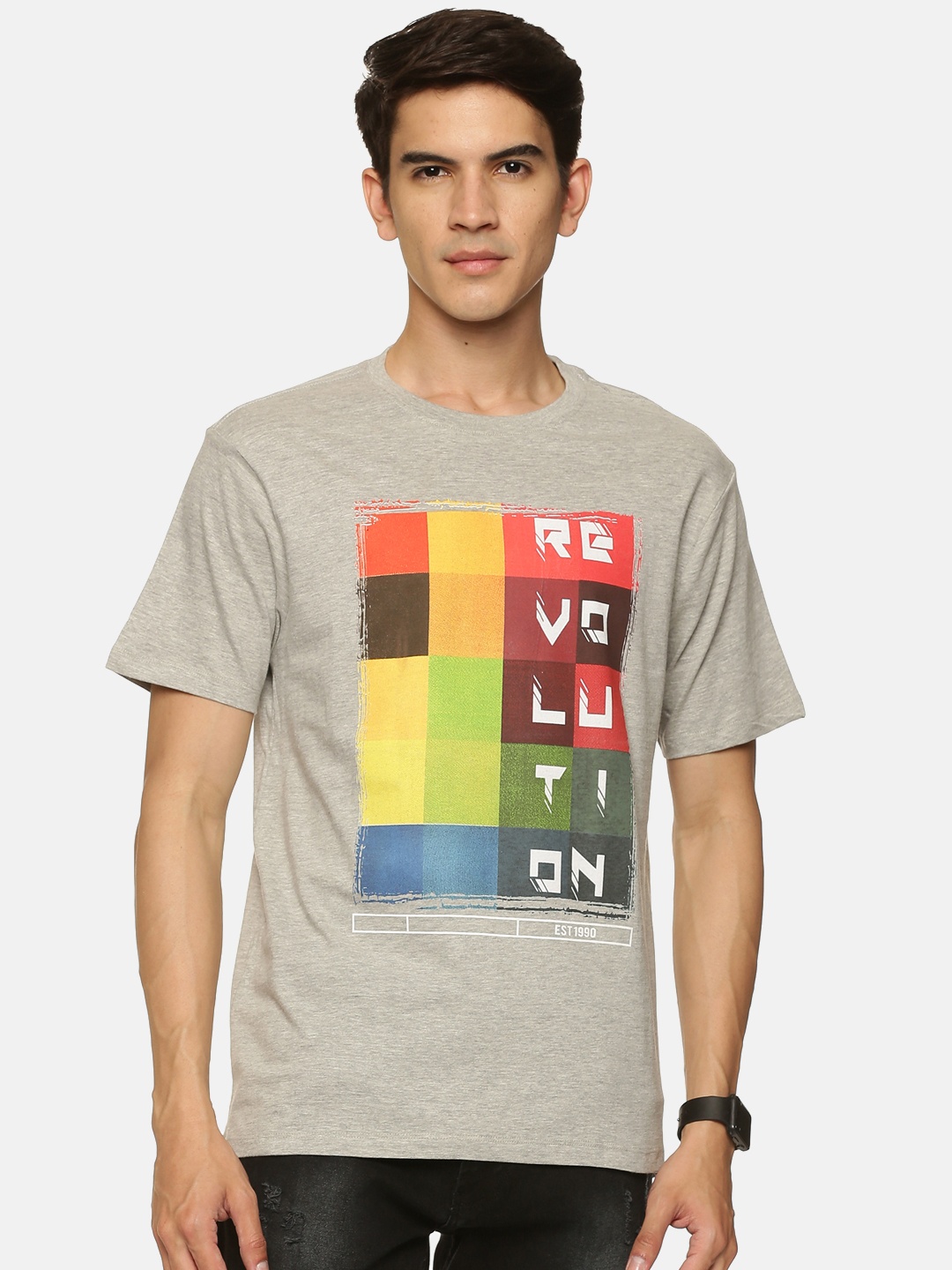 bollti Typography Printed Pure Cotton T-shirt, Grey
