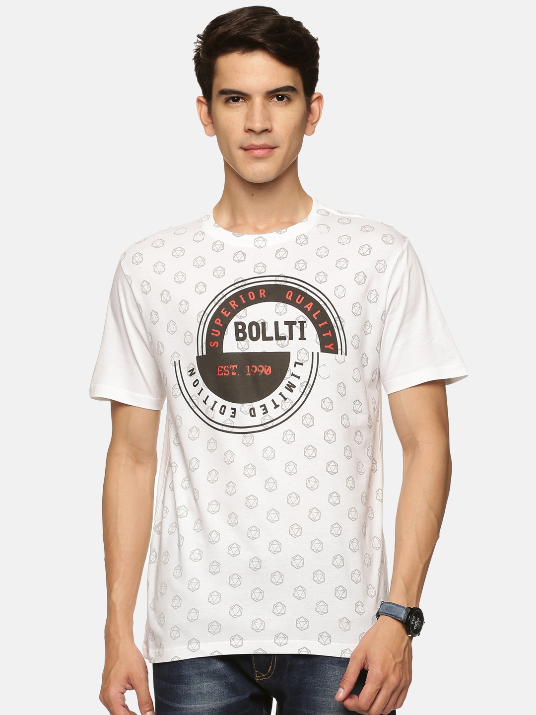 bollti Typography Printed Pure Cotton T-shirt, White