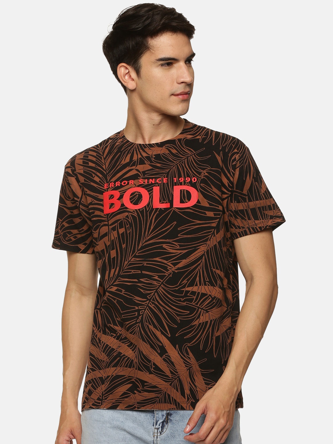 

bollti Typography Printed Pure Cotton T-shirt, Black
