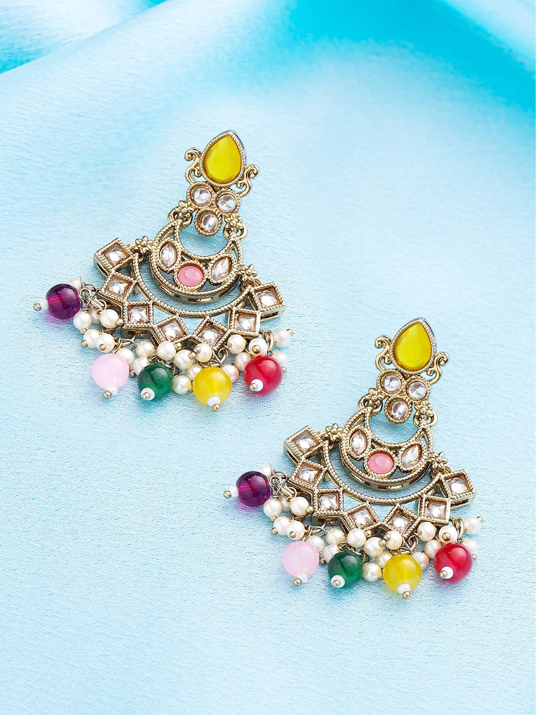 

Yellow Chimes Gold-Plated Stone-Studded Drop Earrings