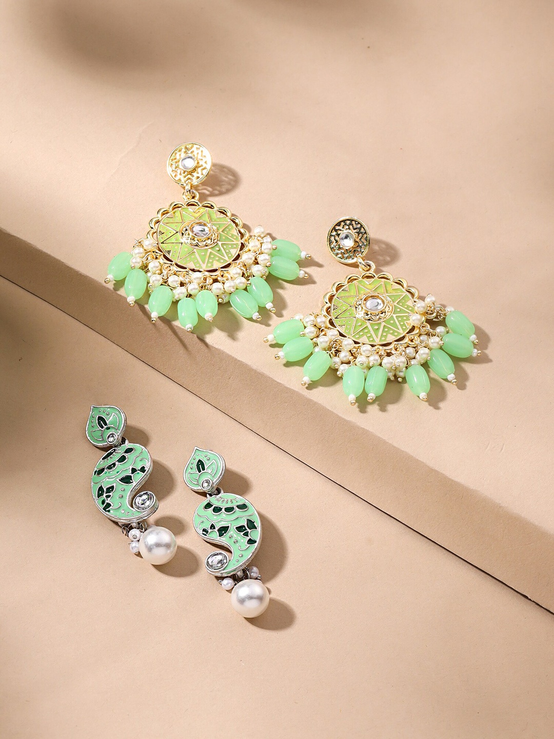 

Yellow Chimes Set Of 2 Silver-Plated Contemporary Drop Earrings, Green