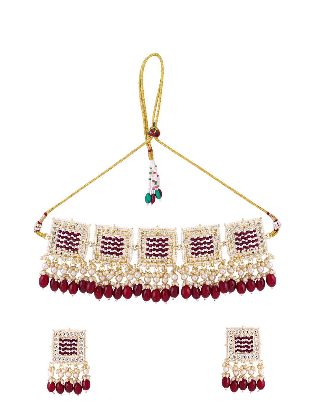 

Yellow Chimes Gold-Plated Artificial Beaded Jewellery Set, Maroon