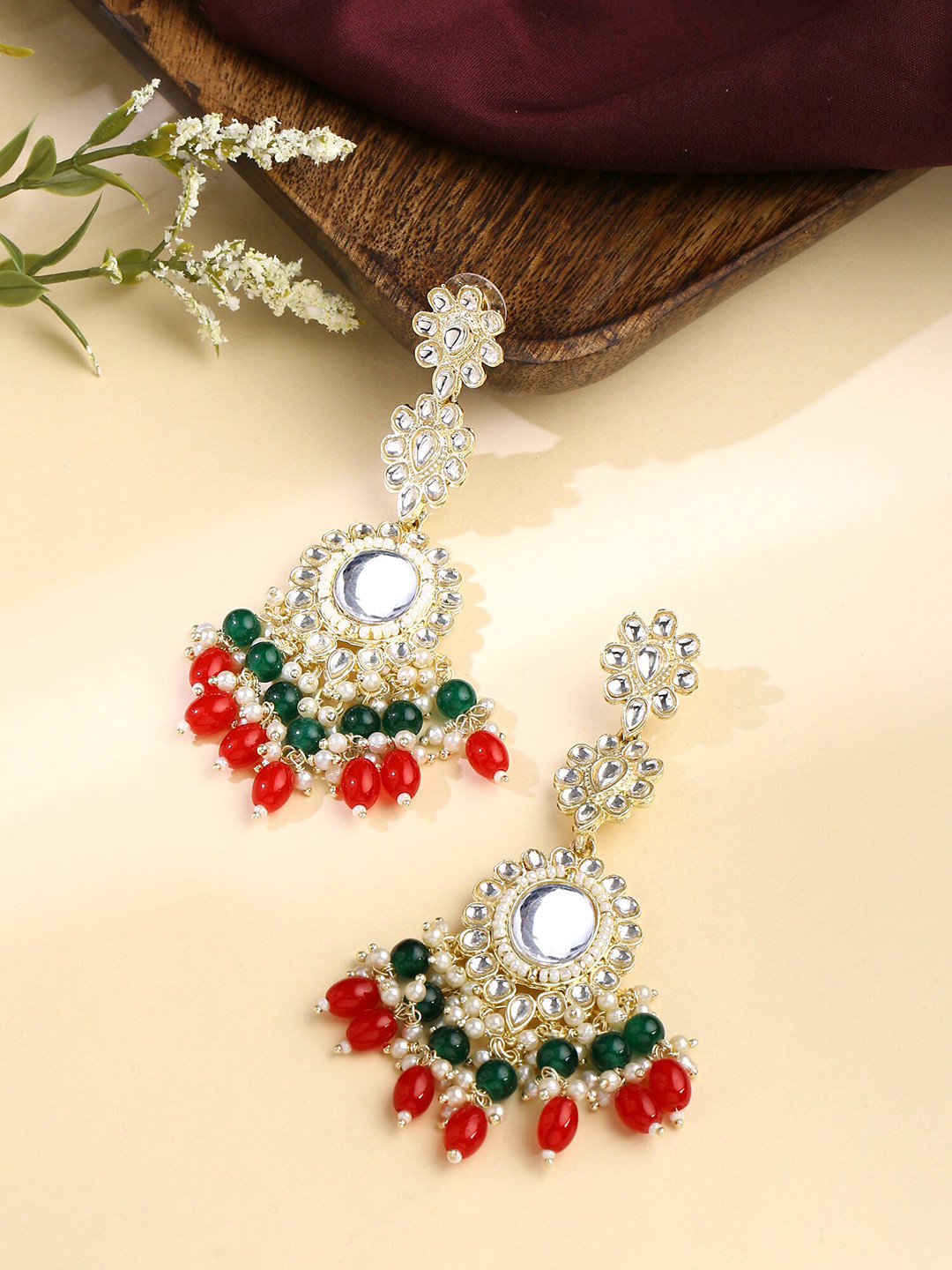 

Yellow Chimes Gold-Plated Contemporary Drop Earrings, Red