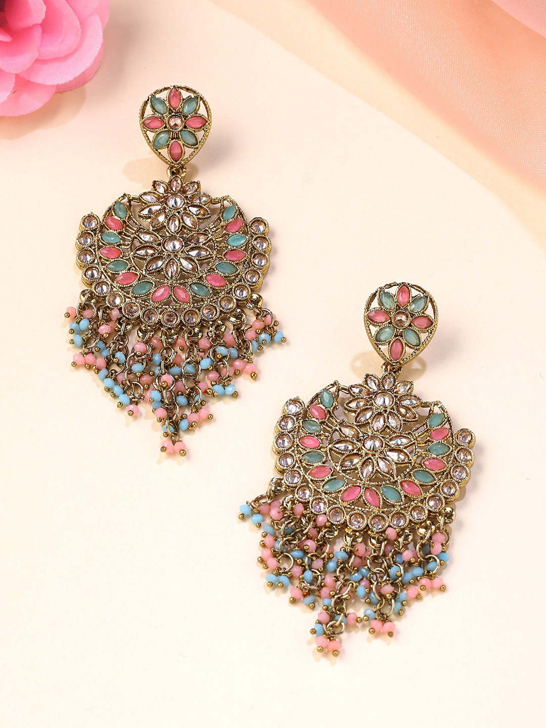 

Yellow Chimes Gold-Plated Contemporary Chandbalis Earrings, Pink