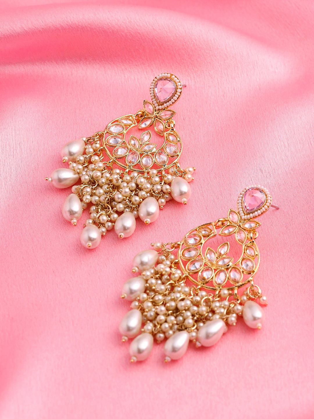 

Yellow Chimes Gold-Plated Kundan Studded Drop Earrings