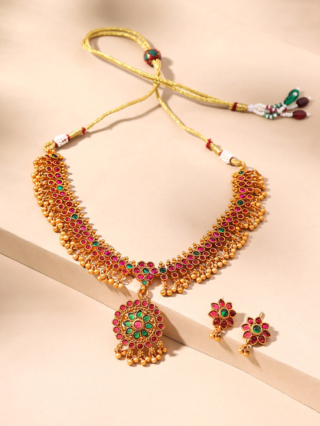 

Yellow Chimes Gold-plated Artificial Beads & Stone-Studded Jewellery Set