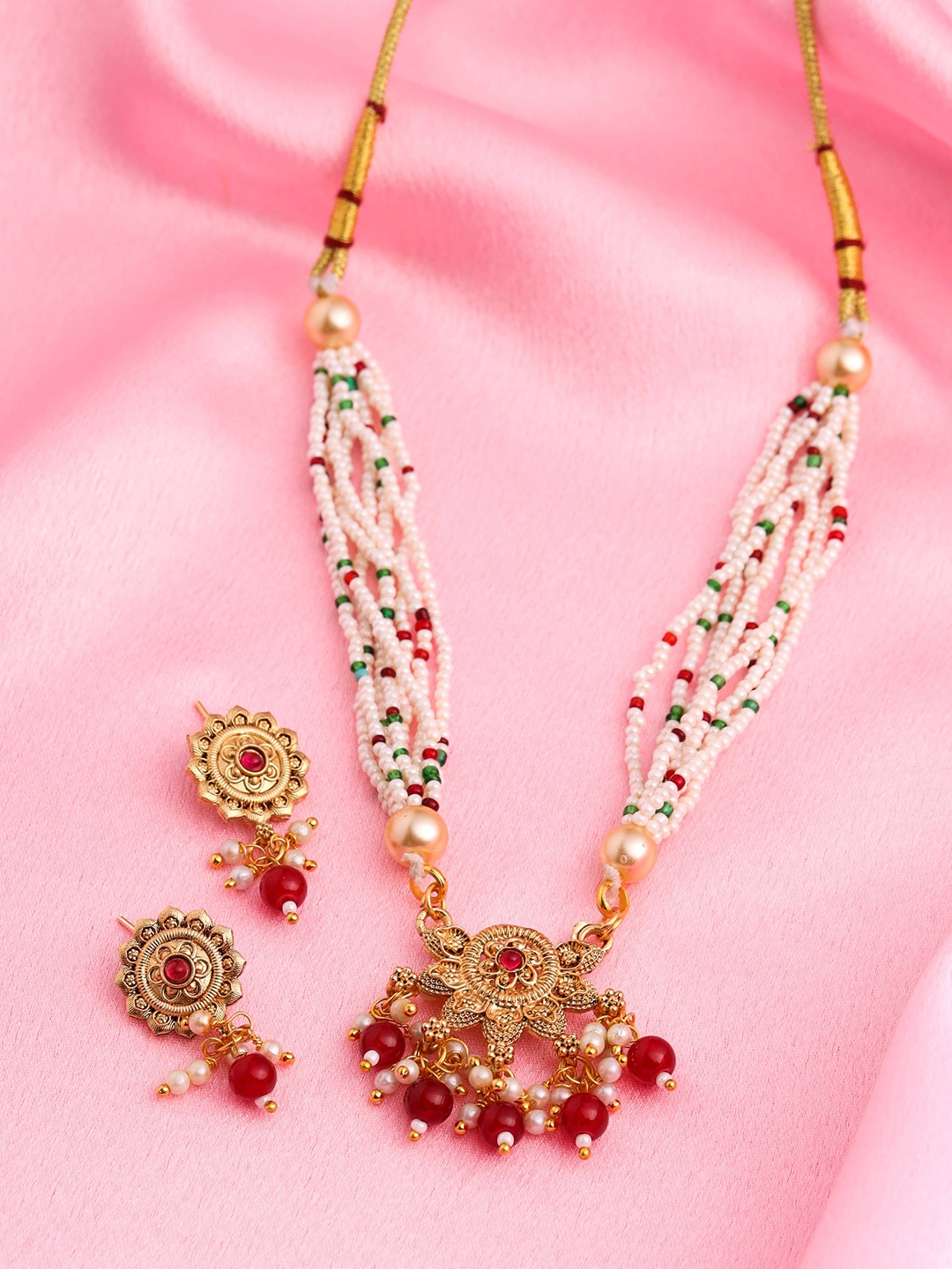 

Yellow Chimes Gold-Plated Stone-Studded & Artificial Beaded Jewellery Set