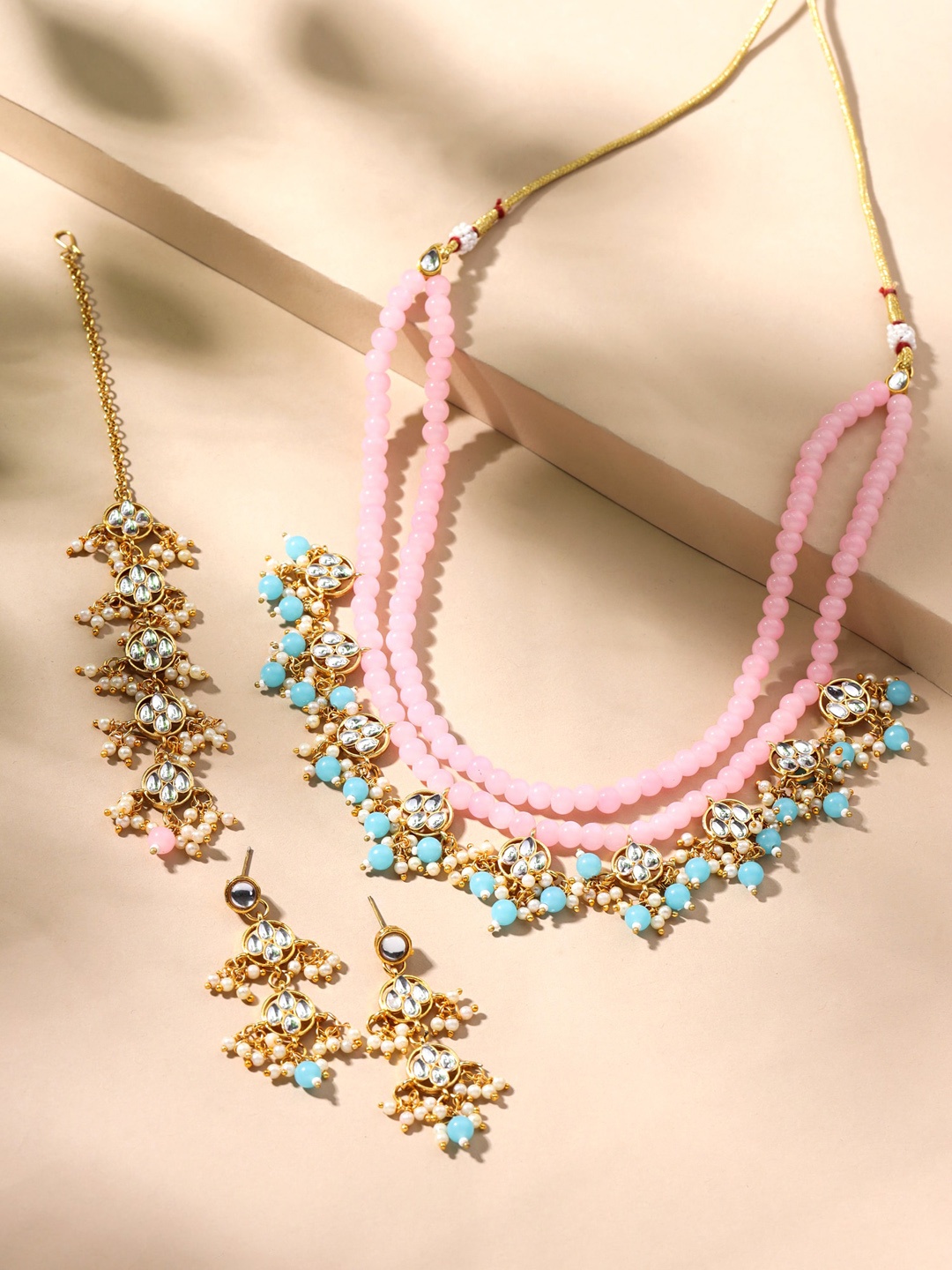 

Yellow Chimes Gold Plated Pearl-Beaded Layered Jewellery Set