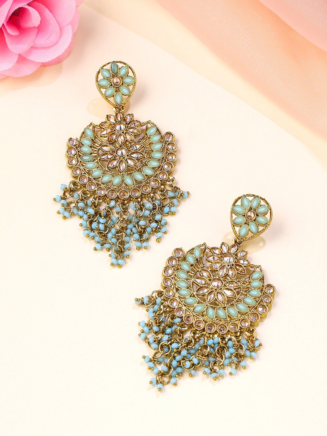 

Yellow Chimes Gold-Plated Contemporary Chandbalis Earrings, Blue