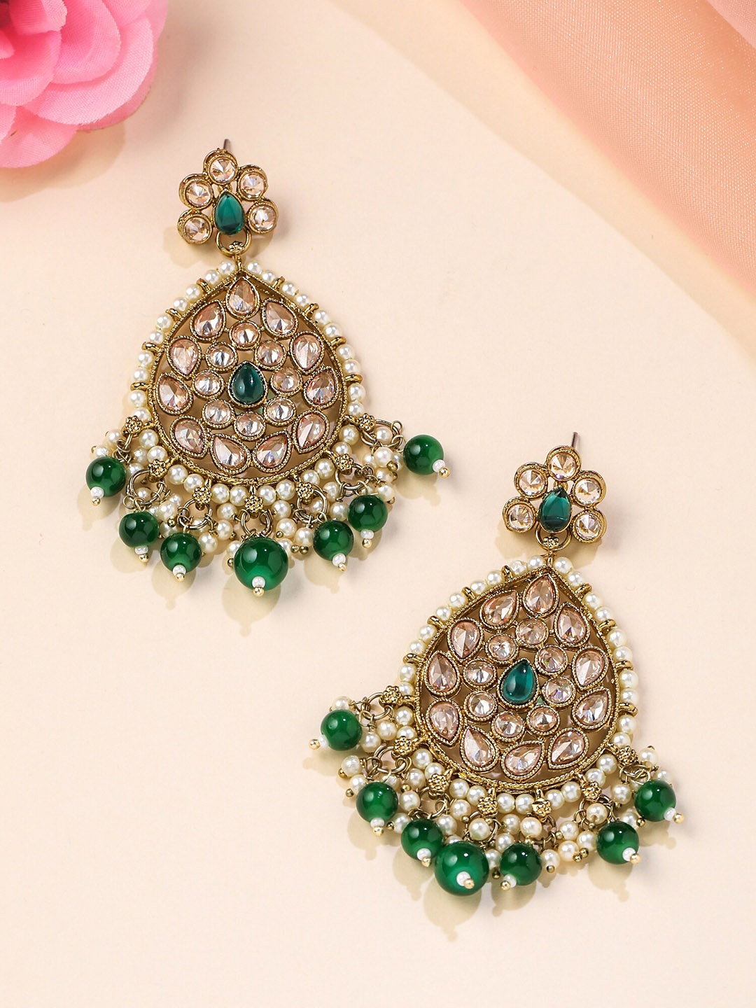 

Yellow Chimes Gold-Plated Contemporary Chandbalis Earrings, Green