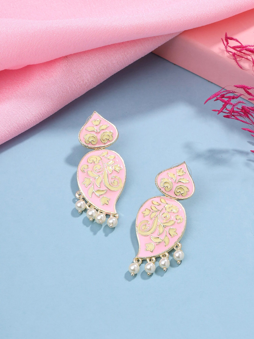 

Yellow Chimes Silver-Plated Contemporary Drop Earrings, Pink