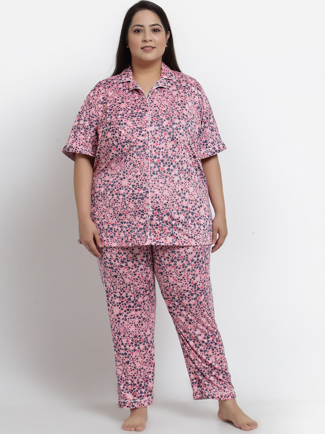 

KLOTTHE Plus Size Conversational Printed Night Suit, Pink