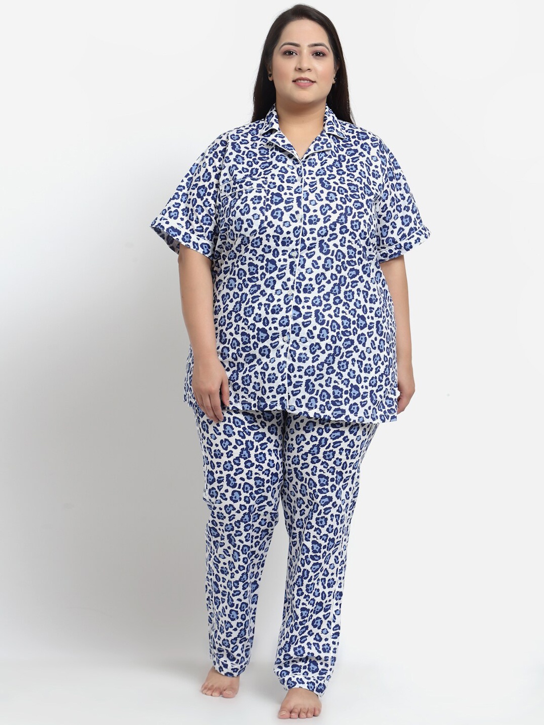 

KLOTTHE Plus Size Animal Printed Pure Cotton Night Suit, Blue