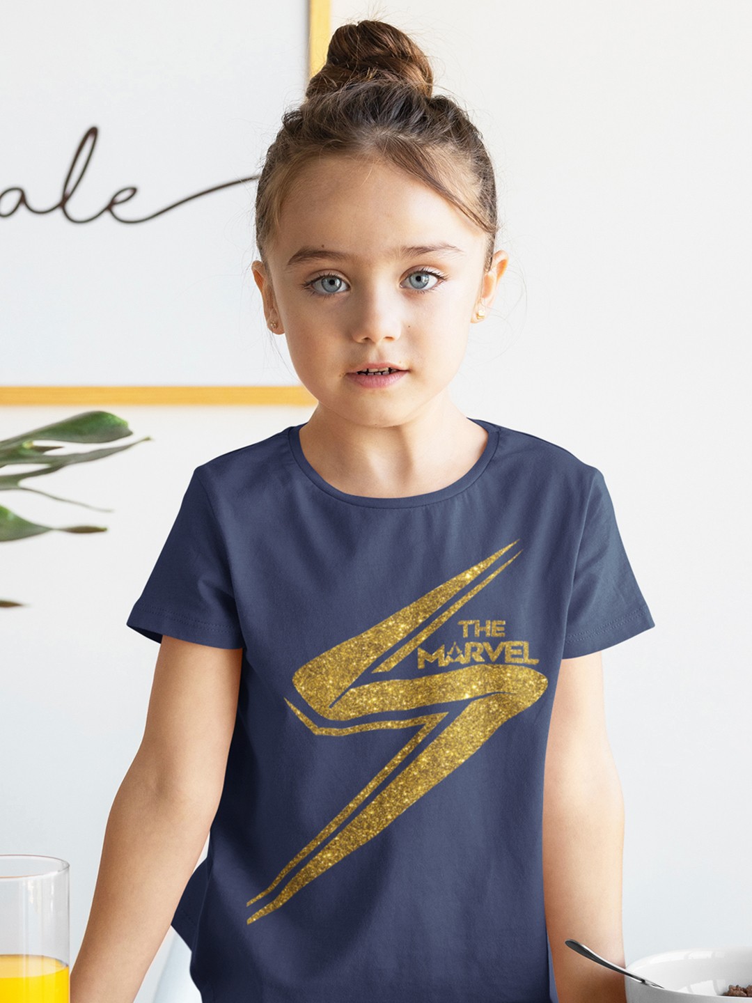 

KINSEY Girls Typography Printed Round Neck T-shirt, Navy blue