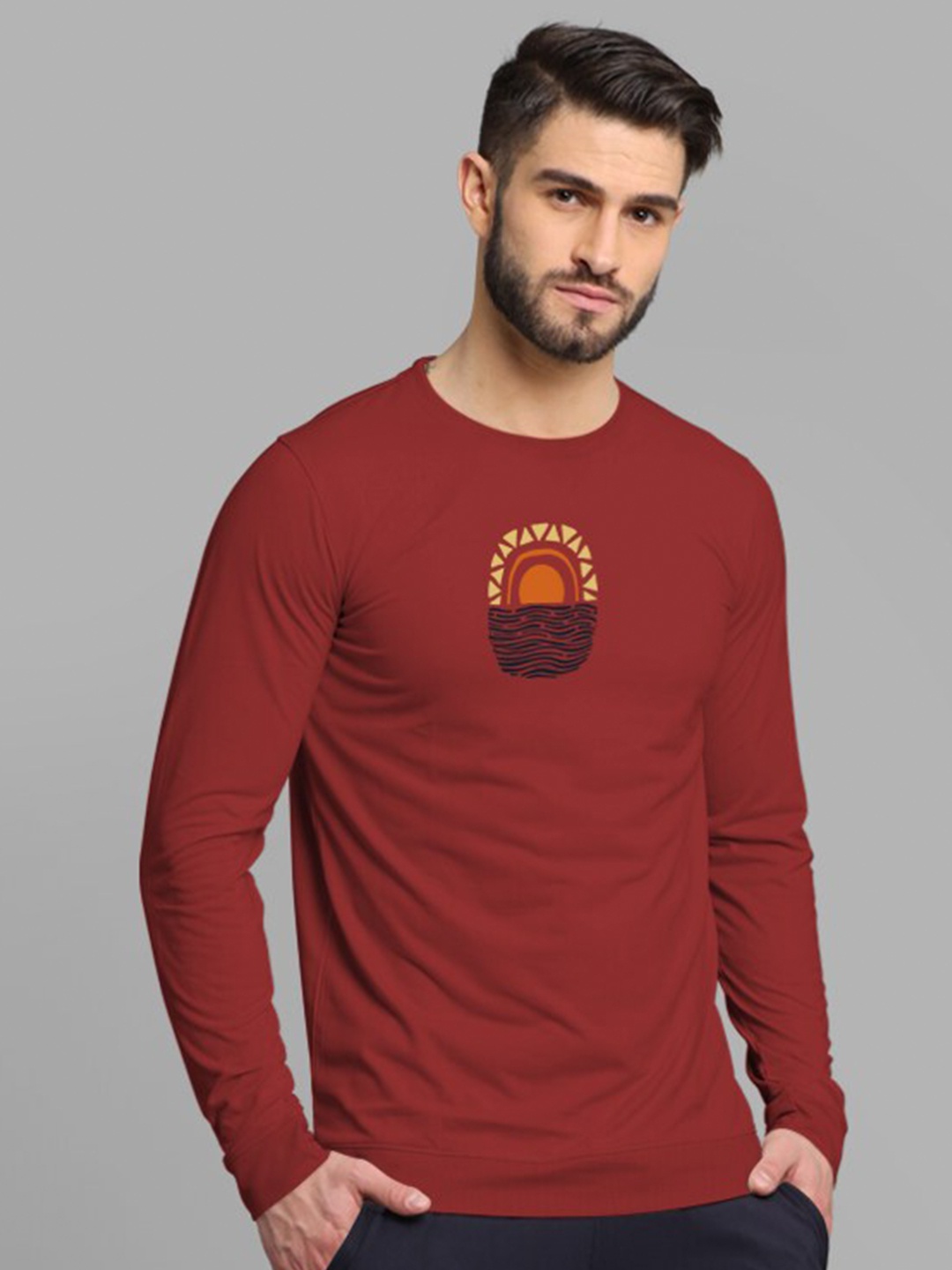 

BULLMER Graphic Printed Round Neck Cotton Sweatshirt, Rust