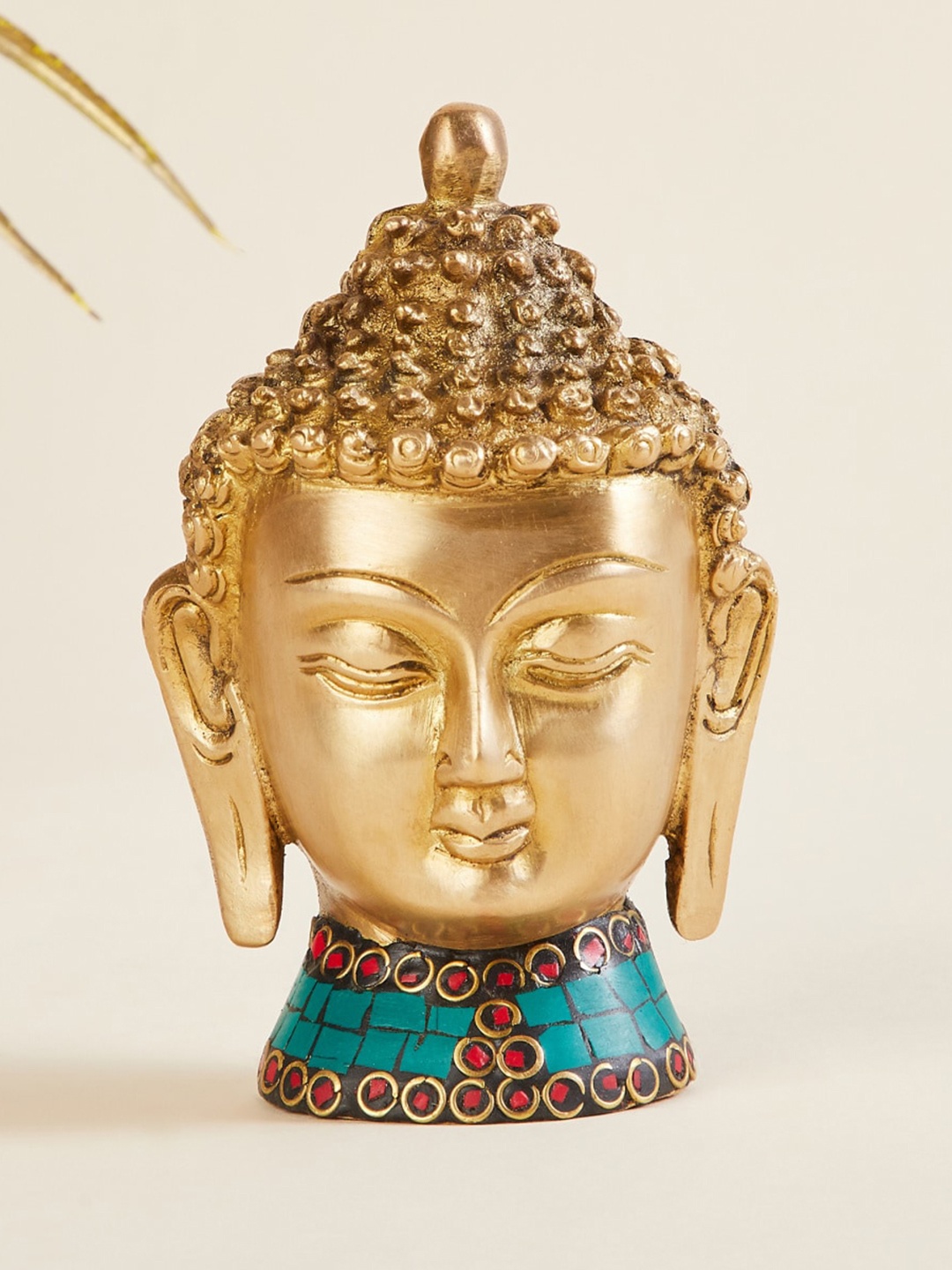 

Home Centre Beige & Turquoise Blue Metal Buddha Head Figurine Showpieces, Gold