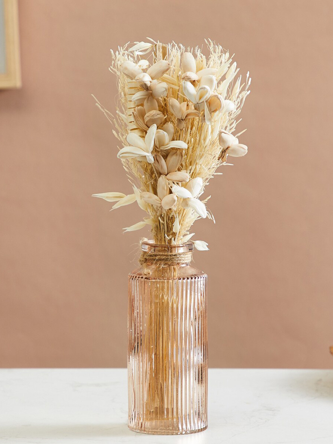 

Home Centre Corsica Eden 3-Petal Decorative Flowers In Glass Vase, Beige
