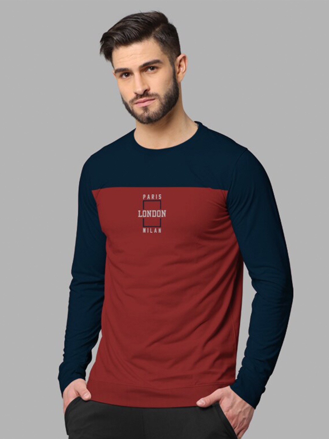 

BULLMER Typography Printed Colourblocked Round Neck Cotton Sweatshirt, Rust