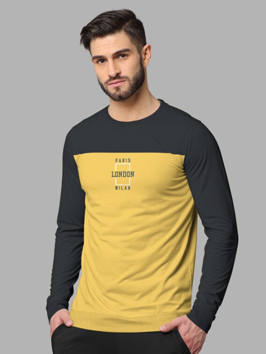 

BULLMER Round Neck Colourblocked Cotton Pullover Sweatshirt, Grey