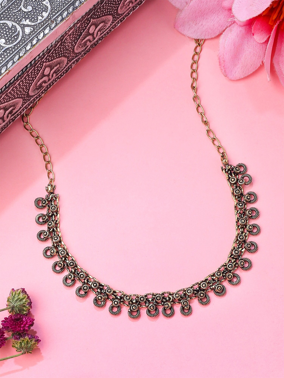 

Yellow Chimes Gold-Plated Oxidised Choker Necklace