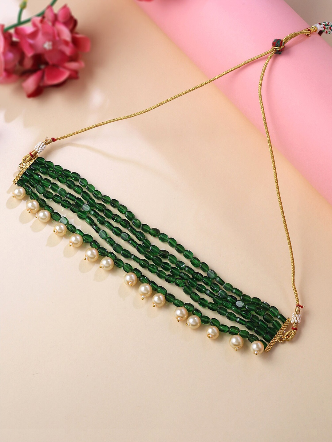 

Yellow Chimes Gold-Plated Beaded Choker Necklace