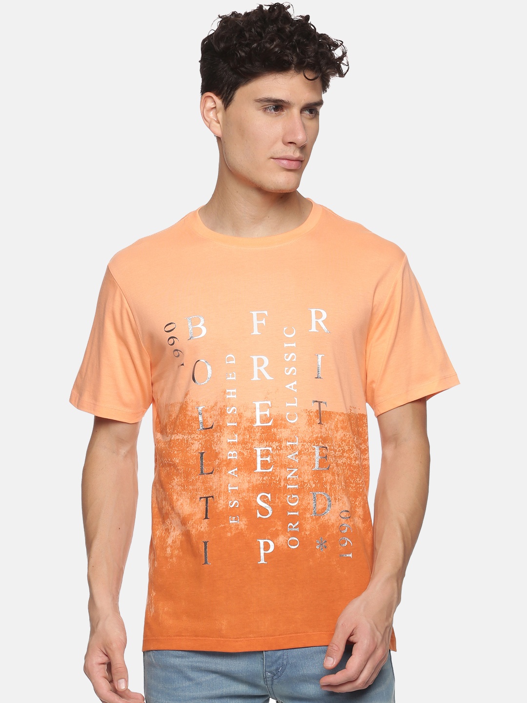 

bollti Typography Printed Cotton T-Shirt, Orange