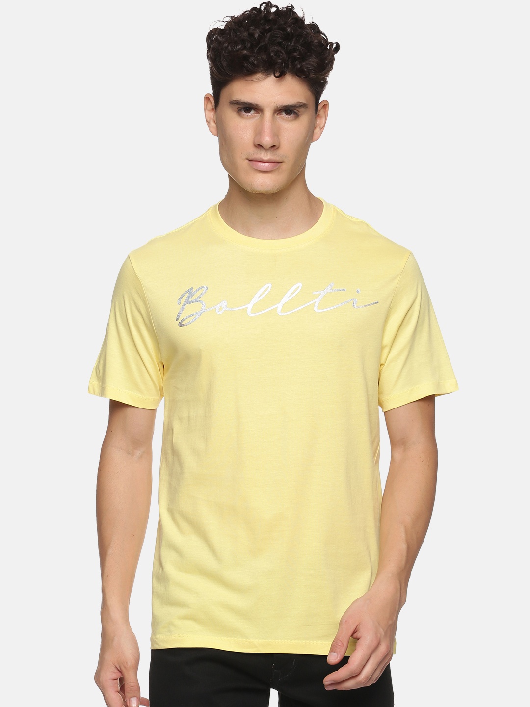 

bollti Typography Printed Pure Cotton Casual T-Shirt, Yellow