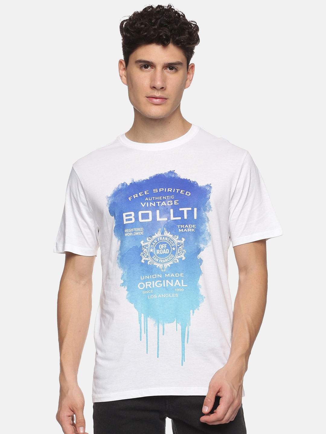 bollti Typography Printed Pure Cotton T-shirt, White