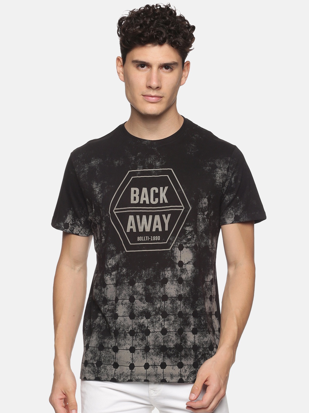 

bollti Typography Printed Round Neck Cotton T-shirt, Black